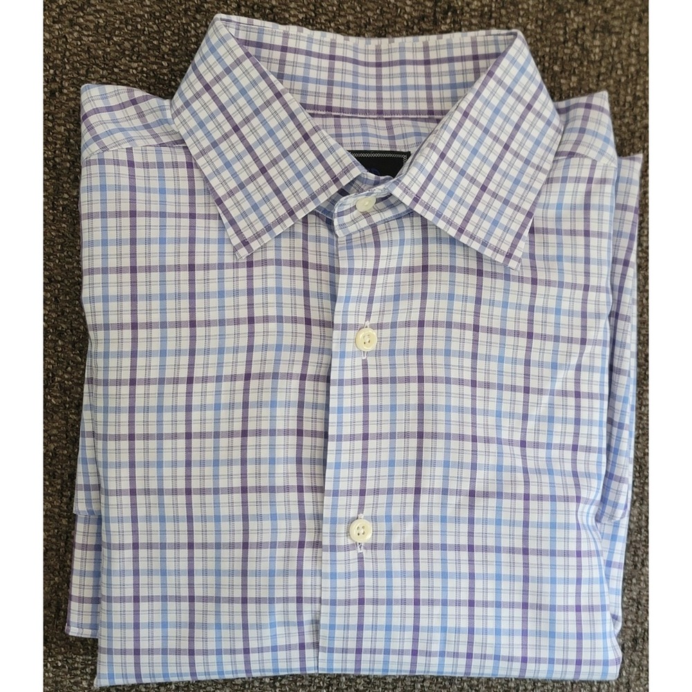 David Donahue Men's Blue Purple Check Dress Shirt Size 16 X 35
